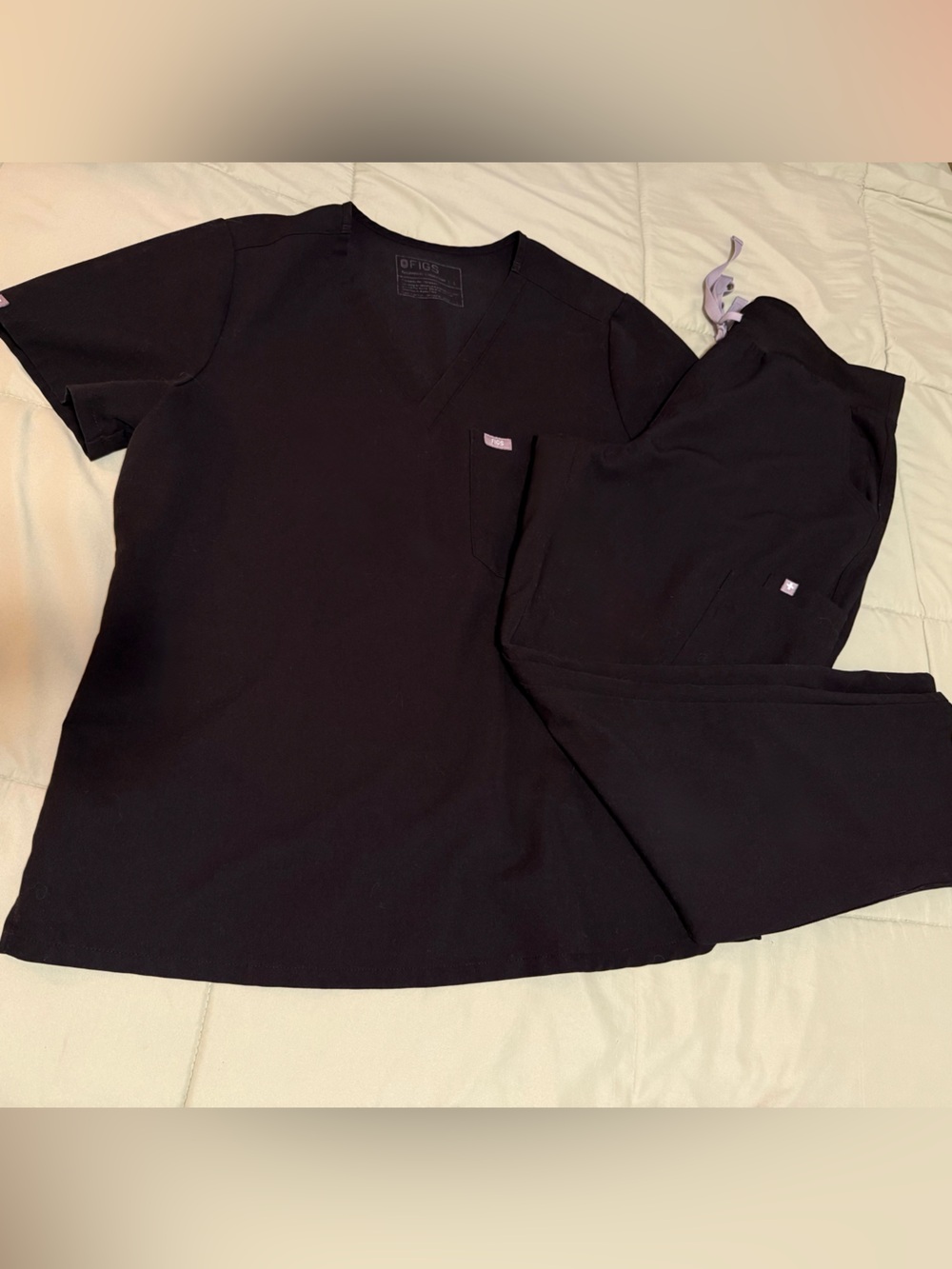 Figs Black V-Neck Scrub Top and Pant Set